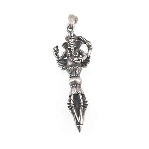 Vintage titanium steel Ganesha Phurba pendant necklace with oxidized finish for men
