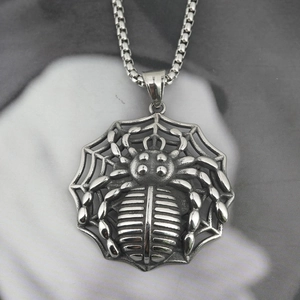 Gothic Vintage Spider Web Pendant Necklace Titanium Steel Stainless Steel Distressed Punk Hip Hop Jewelry Halloween Men Women
