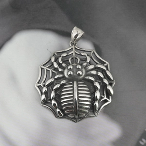 Hip hop spider web pendant necklace in silver stainless steel for men and women