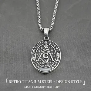 Vintage Masonic Pendant Necklace Men Retro Titanium Steel Freemasonry Square G Symbol Medal Charm Hip Hop Jewelry Gift