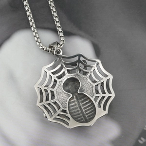 Gothic titanium steel spider web necklace with spider pendant for men and women