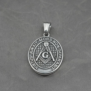 Vintage stainless steel Freemason pendant necklace with engraved Latin motto and G symbol