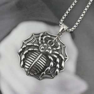 Hip-hop spider web pendant necklace made of vintage style titanium stainless steel