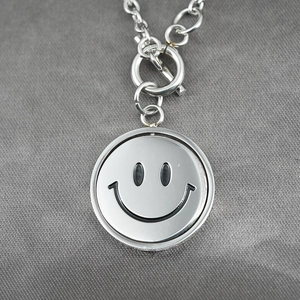 Titanium Steel Smiley Face Pendant Necklace Double Sided Smile Face Jewelry With OT Toggle Clasp For Men Women Hip Hop Style