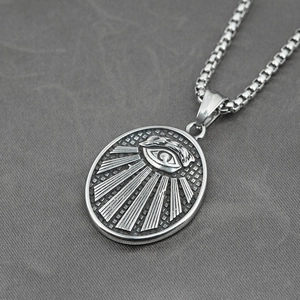 Retro stainless steel Freemason Eye of Providence pendant with box chain necklace