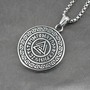 Collier avec pendentif Valknut viking et cercle de runes sur chaîne robuste en acier