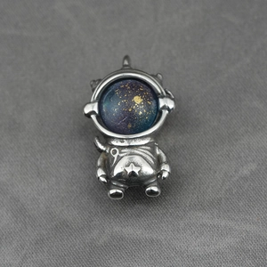 Hip hop astronaut necklace in S925 silver with a blue starry glass nebula pendant