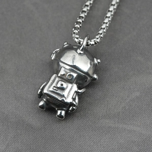 Hip hop astronaut robot pendant necklace with vintage silver finish and box chain for men