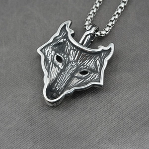Collier avec pendentif tête de loup viking nordique en acier titane avec chaîne