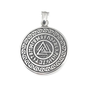 Pendentif Valknut viking en acier inoxydable avec runes nordiques gravées et entrelacs