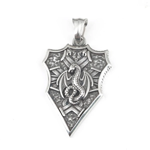 Men's hip-hop titanium steel necklace featuring a Viking Celtic dragon shield pendant