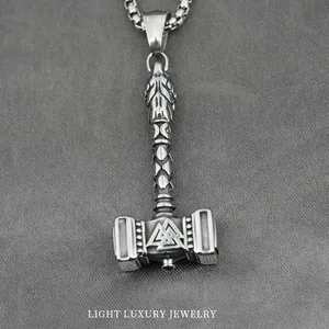 Men Titanium Steel Viking Thor's Hammer Pendant Necklace Nordic Valknut Celtic Knot Mjolnir Amulet Antique Silver Jewelry