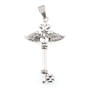 Collier clé ailes argent hip hop avec détails couronne et croix pour hommes et femmes