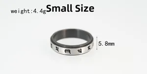 Macro shot of rotatable stainless steel ring showing 5.8mm width and 4.4g weight