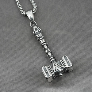 Men's Viking Mjolnir necklace in antique silver steel with Thor's hammer pendant