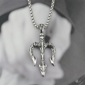 Collier Pendentif Trident de Poséidon Viking Rétro pour Hommes Femmes Hip Hop Acier Titane Punk Gothique Bijoux Cadeau
