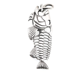 Gothic titanium steel fish skeleton pendant necklace with vintage silver matte finish