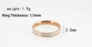 Detailed view of rose gold full diamond ring with dimensions: 1.9g weight and 3.5mm width