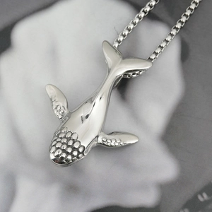 Polished silver whale pendant necklace with box chain for men and women minimalist jewelry