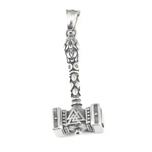Men's titanium steel Viking Mjolnir necklace with Valknut symbol and Norse engravings