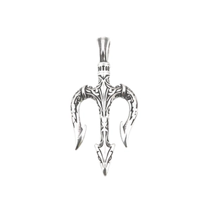 Pendentif trident rétro en argent vintage avec détails gravés pour hommes et femmes