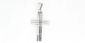 Polished silver stainless steel layered cross pendant with overlapping metal bar design