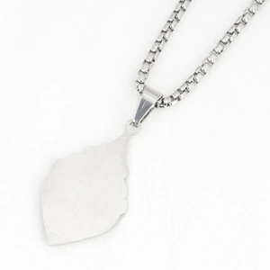 Minimalist matte frosted leaf pendant necklace in silver stainless steel for men
