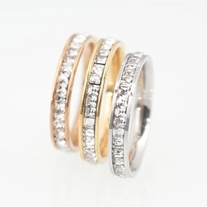 Minimalist Titanium Steel Ring For Women Men Square Rhinestone Eternity Band Channel Setting Stacking Jewelry Gift Gold Rose Gold Steel