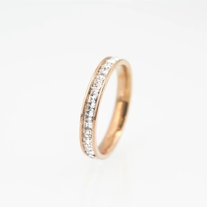 Elegant rose gold titanium ring fully set with square cubic zirconia in eternity style