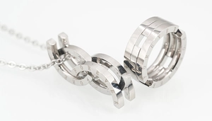 Polished silver stainless steel ring and necklace set with Forever engraved detailing