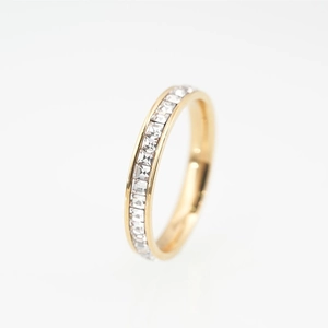 Minimalist gold band ring with square-cut cubic zirconia in a full eternity setting