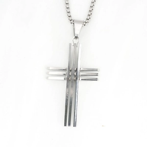Minimalist silver geometric cross pendant necklace with a classic box chain for men