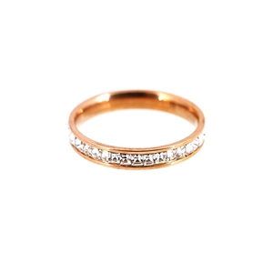 Minimalist rose gold titanium steel ring featuring a central row of pavé set crystals