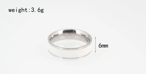 6mm width unisex stainless steel ring with white enamel inlay weighing 3.6g