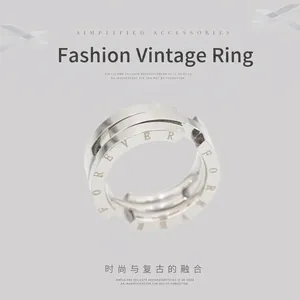 Minimalist silver titanium steel ring with FOREVER engraving and adjustable open band