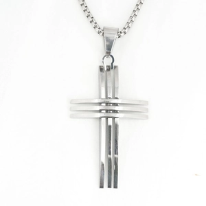 Minimalist silver stainless steel cross pendant necklace with a polished box chain