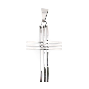 Minimalist silver cross pendant necklace in polished stainless steel for men and women