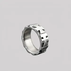 Men Retro Titanium Steel Ring Cast Cross Pattern Gothic Punk Style Steel Color Band Ring For Men Fashion Jewelry Gift