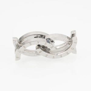 Polished silver stainless steel interlocking double ring necklace with Forever engraving