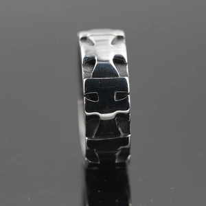 Gothic male ring with Maltese cross relief in polished titanium stainless steel finish