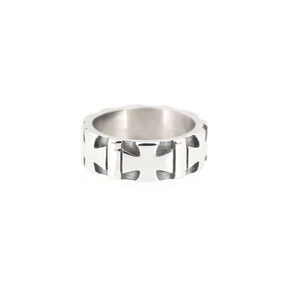 Vintage stainless steel cross ring for men with embossed Maltese cross patterns