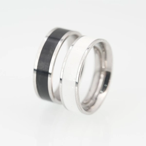 Minimalist black and white titanium steel rings for couples with polished finish