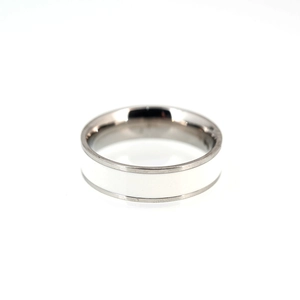 Minimalist silver steel ring with white enamel band inlay for couples and men