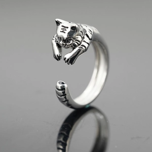 Retro Titanium Steel Tiger Head Ring For Men Women Vintage Punk Open Adjustable Animal Ring Zodiac Tiger Finger Jewelry