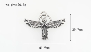 Detailed size specifications of the angel pendant with 39.7mm height and 20.7g weight