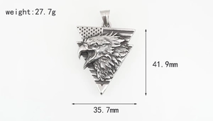 Detailed view of titanium steel eagle army tag pendant with size and weight metrics