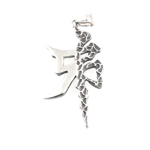 Hip-Hop-Anhänger aus Edelstahl in Silber mit einem einzigartigen Kanji-Strukturdesign