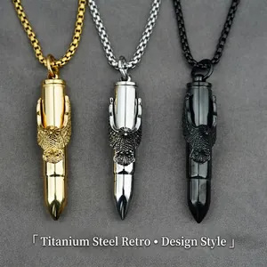 Collier Pendentif Balle Aigle en Acier Inoxydable pour Hommes Femmes Rétro Mémorial Urne Bouteille de Parfum Bijoux Mode