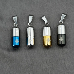 Collier Pendentif Capsule Pilule Ouvrable en Acier Inoxydable Croix Urne Mémorial Bijoux pour Hommes Femmes Style Industriel Moderne Accessoires