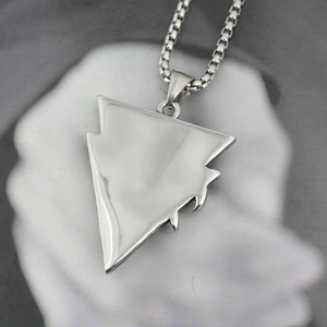 Men's titanium steel necklace with arrow pendant and box chain on a textured backdrop